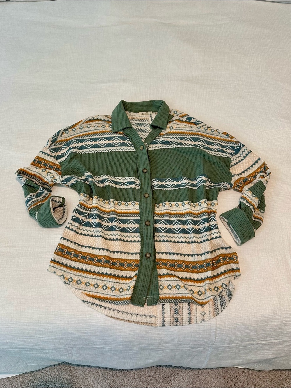 Miss Me Aztec Waffle Button-Up Shirt Shacket size S
